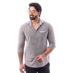 Grey Oxford Plain Shirt For Men - 7384