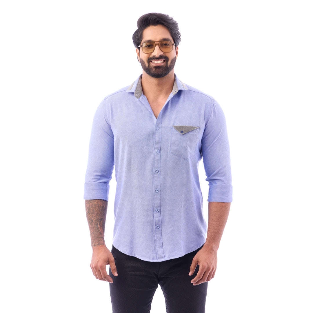 Grey Oxford Plain Shirt For Men - 7384