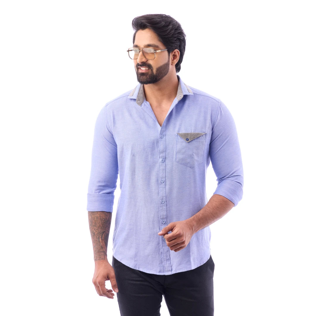 Grey Oxford Plain Shirt For Men - 7384