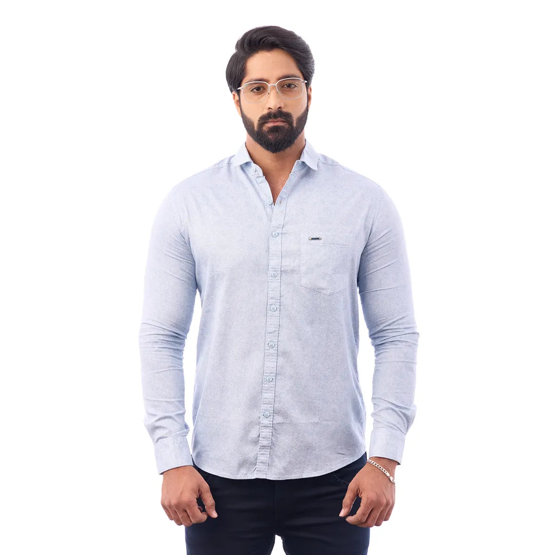 Blue Satin Printed Shirt For Men - 7409