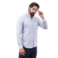 Blue Satin Printed Shirt For Men - 7409