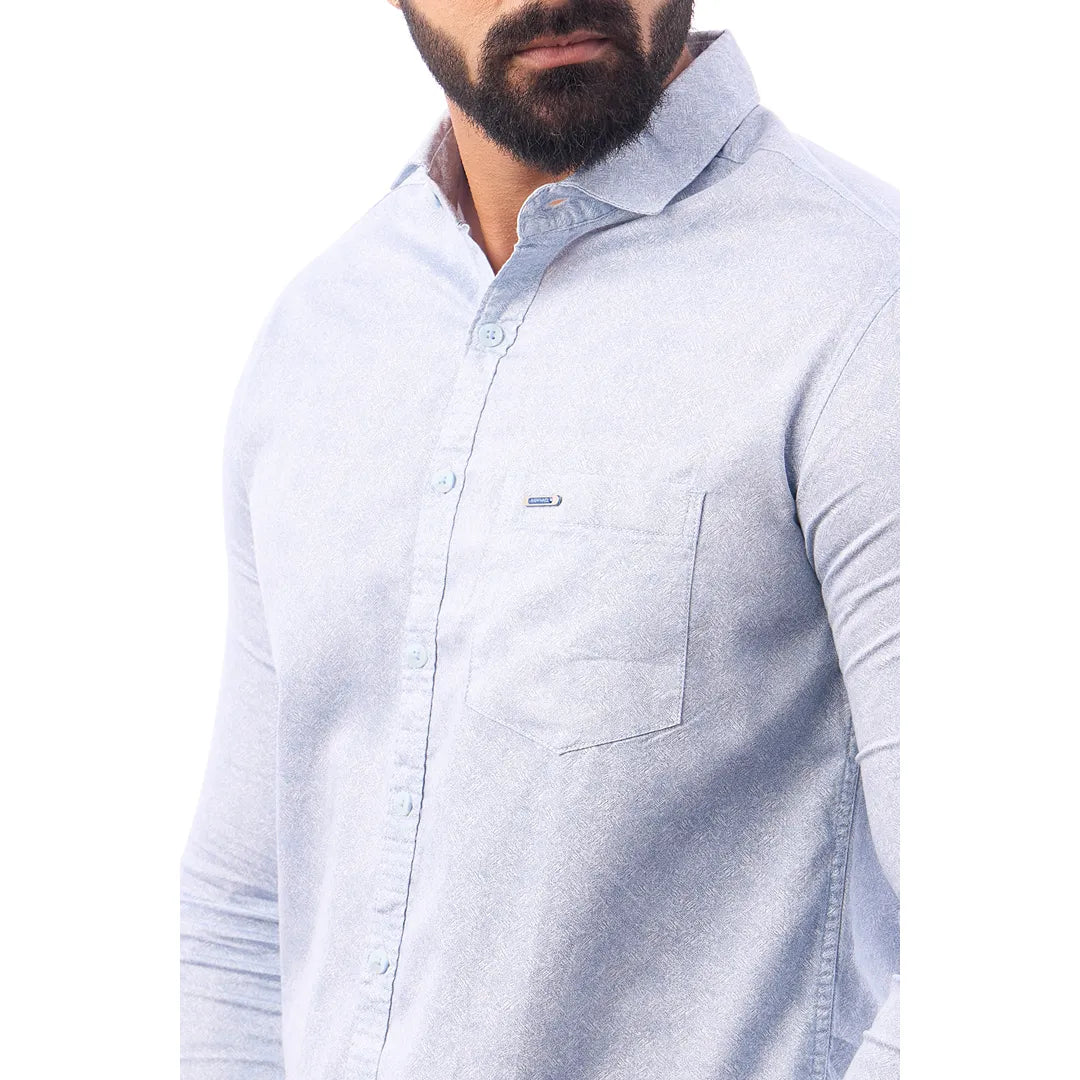 Blue Satin Printed Shirt For Men - 7409