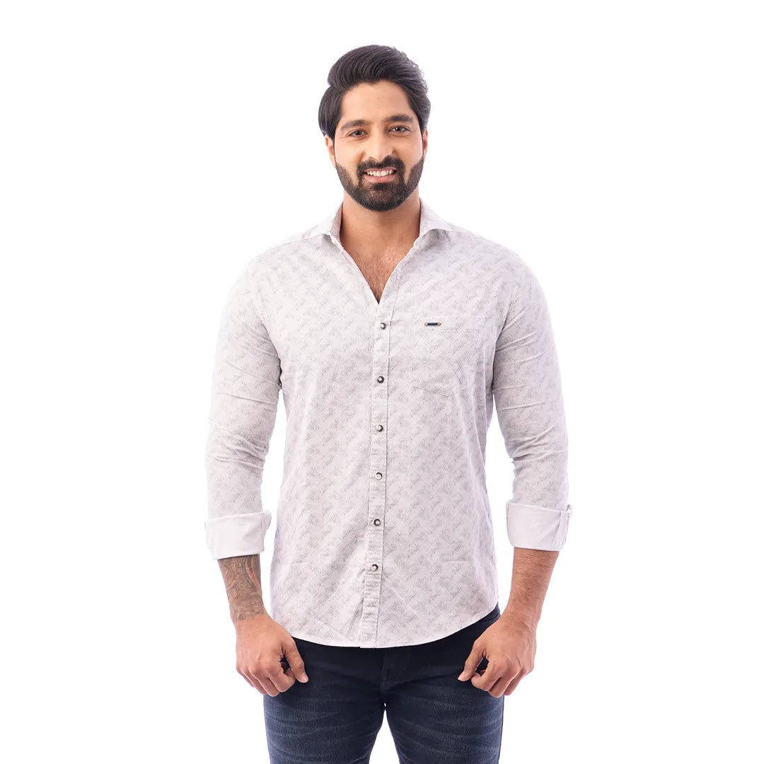 Grey Satin Pattern Printed Shirt For Men - 7411