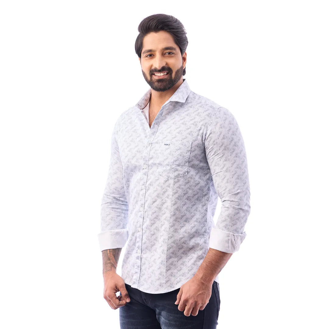 Grey Satin Pattern Printed Shirt For Men - 7411