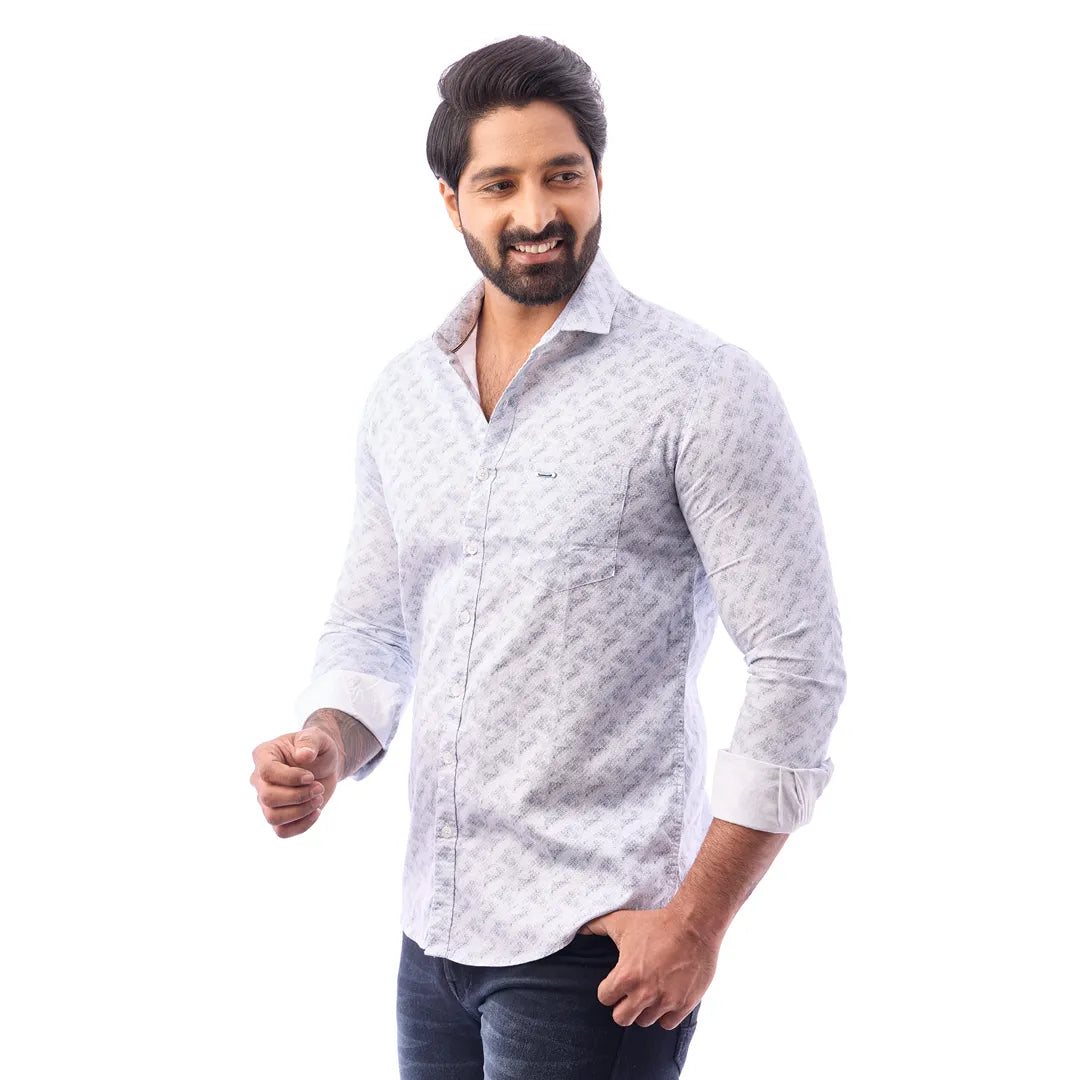 Grey Satin Pattern Printed Shirt For Men - 7411