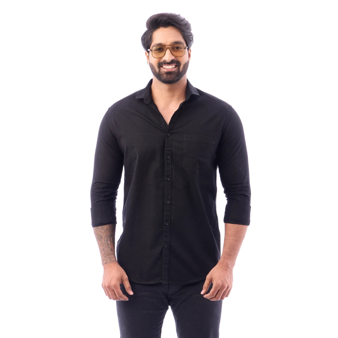 Black Oxford Plain Shirt For Men - 7438