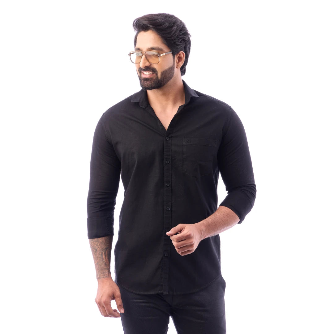 Black Oxford Plain Shirt For Men - 7438