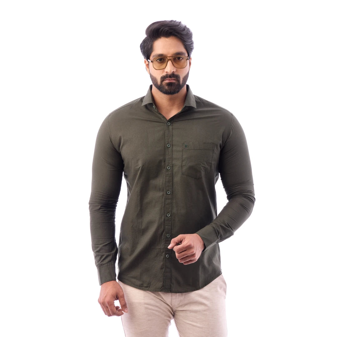 Men Black Fine Slub Plain Shirt - 7440