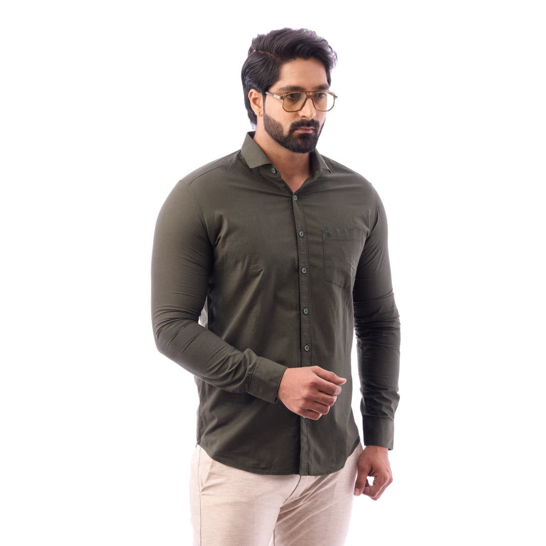 Men Black Fine Slub Plain Shirt - 7440