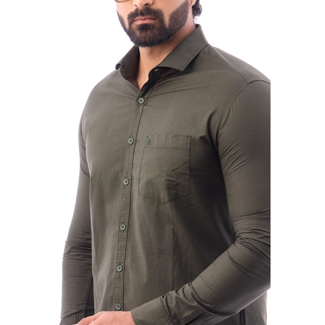 Men Black Fine Slub Plain Shirt - 7440