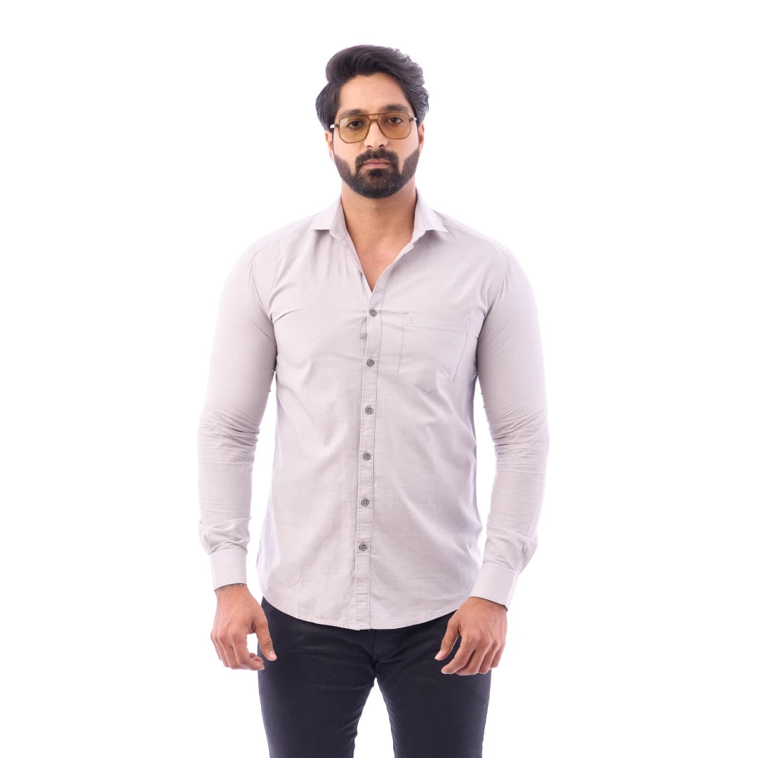 Men Black Fine Slub Plain Shirt - 7440