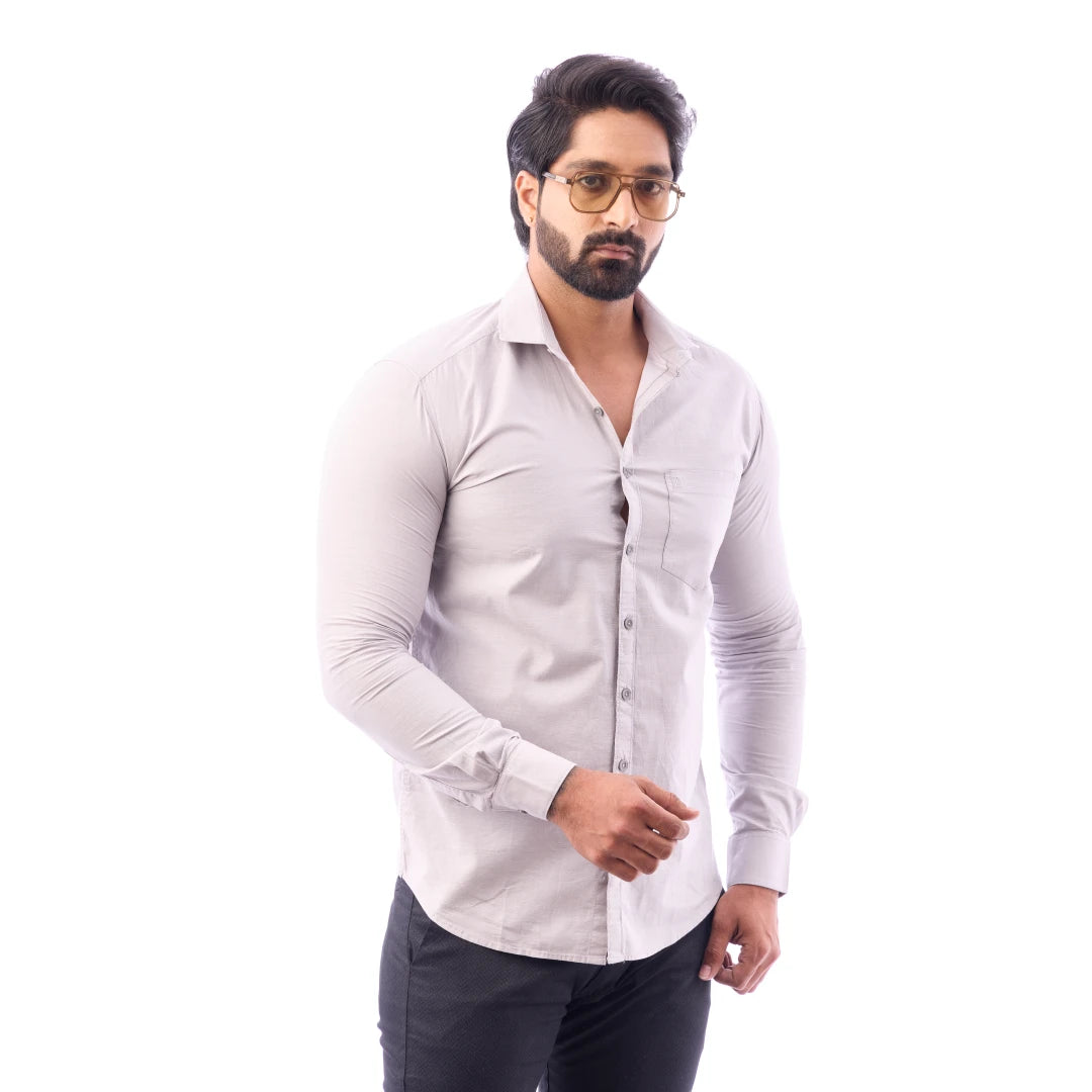 Men Black Fine Slub Plain Shirt - 7440