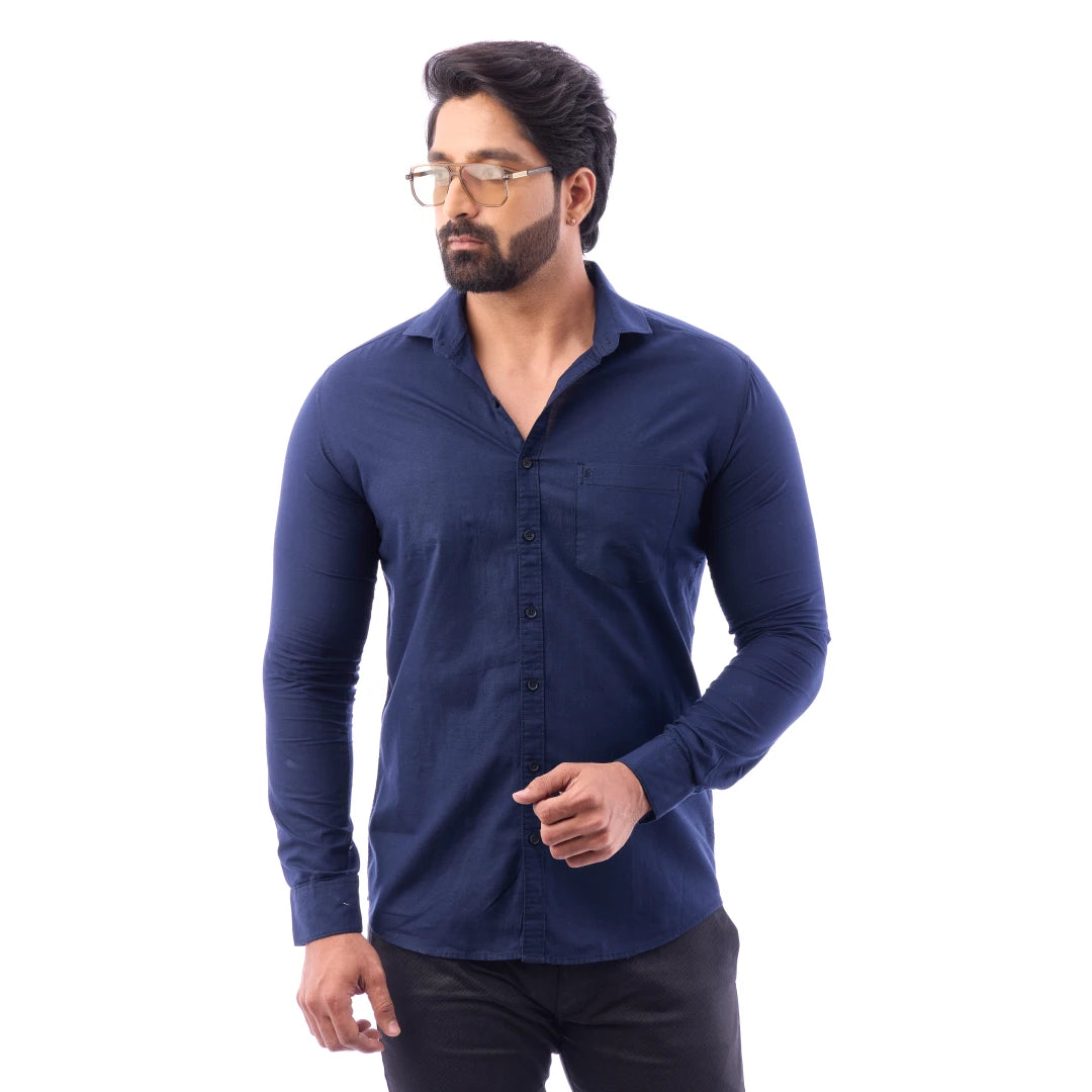 Men Black Fine Slub Plain Shirt - 7440