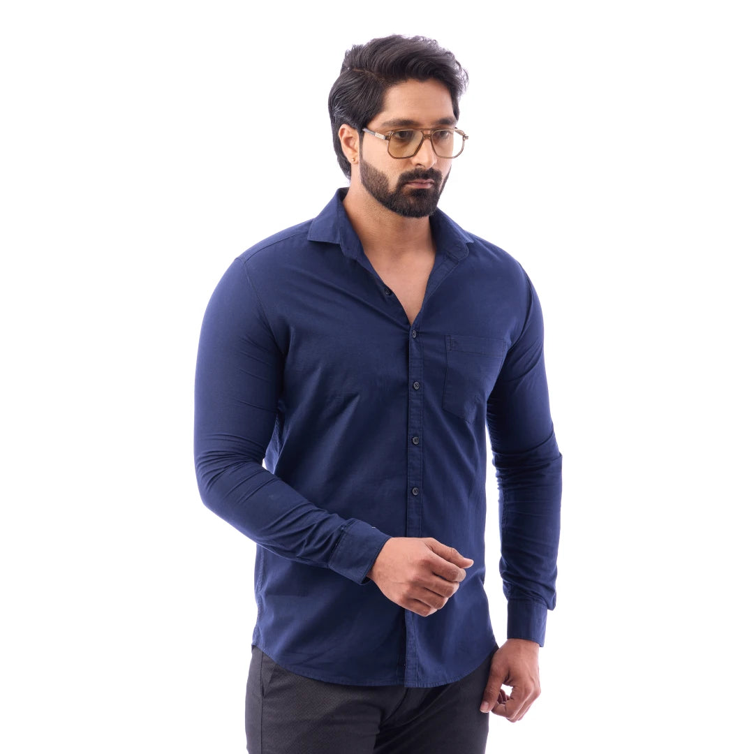 Men Black Fine Slub Plain Shirt - 7440