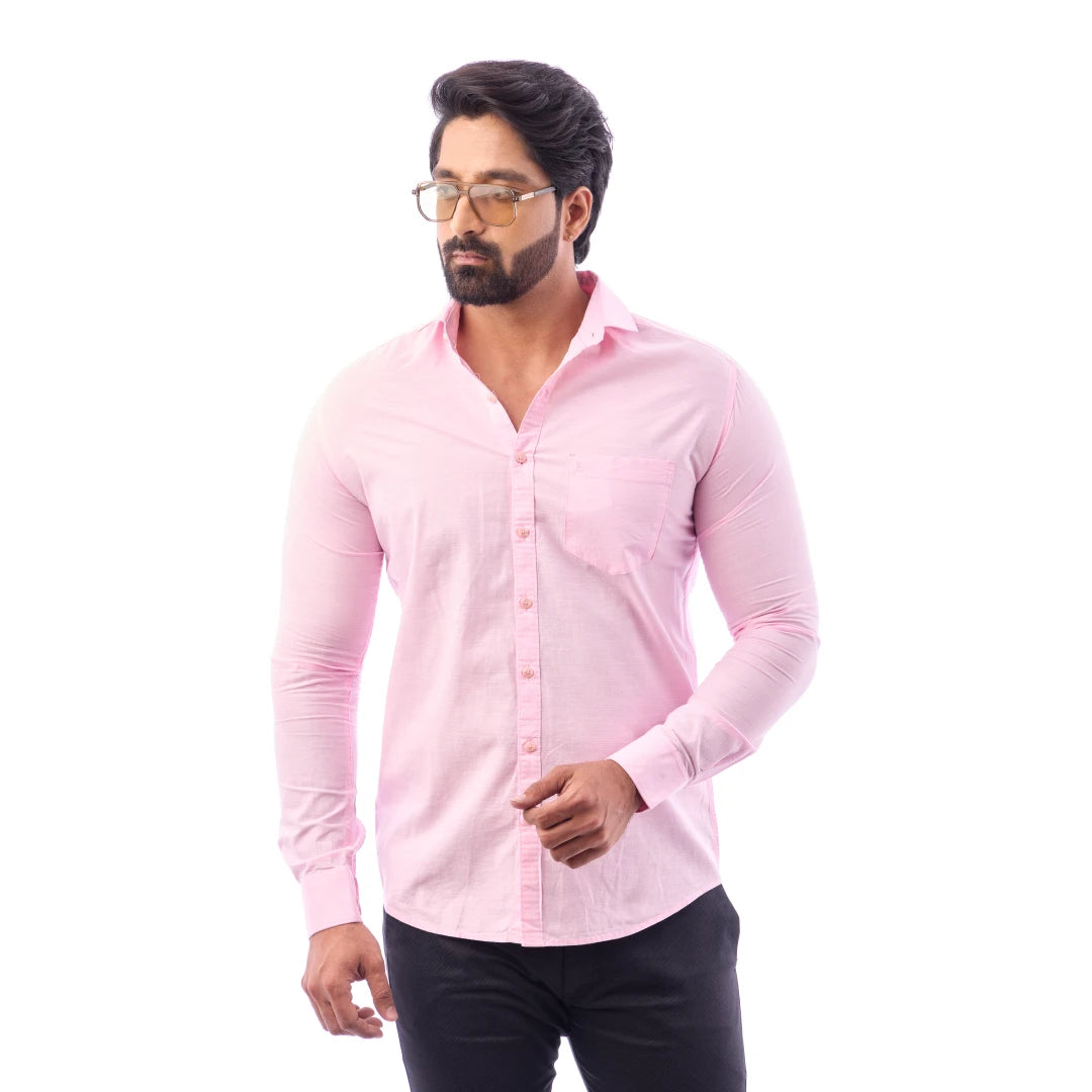 Men Black Fine Slub Plain Shirt - 7440