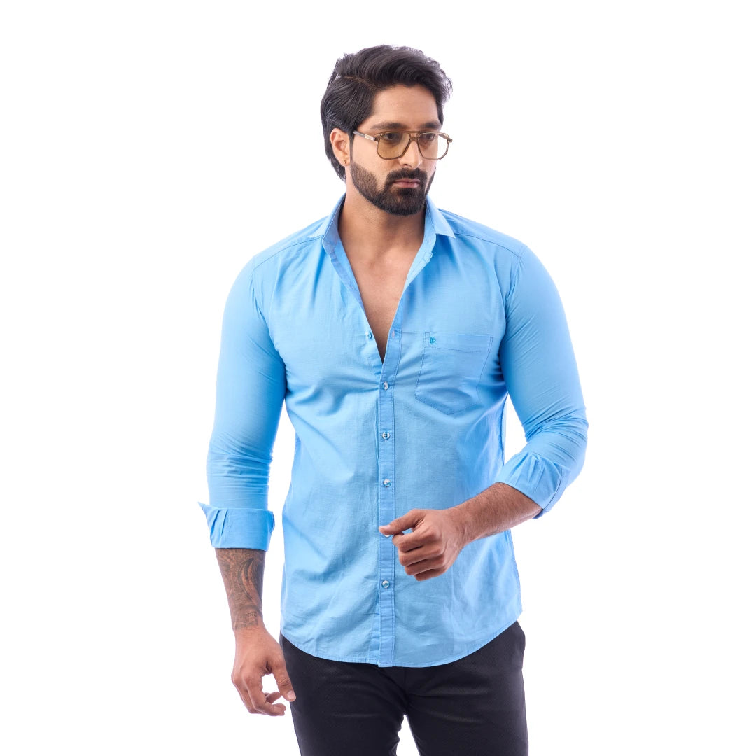 Men Black Fine Slub Plain Shirt - 7440