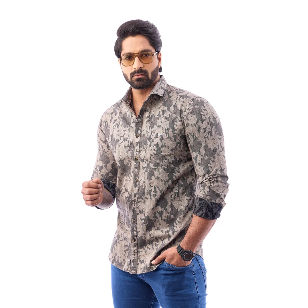 Grey Dobby Printed Shirt For Men - 7443