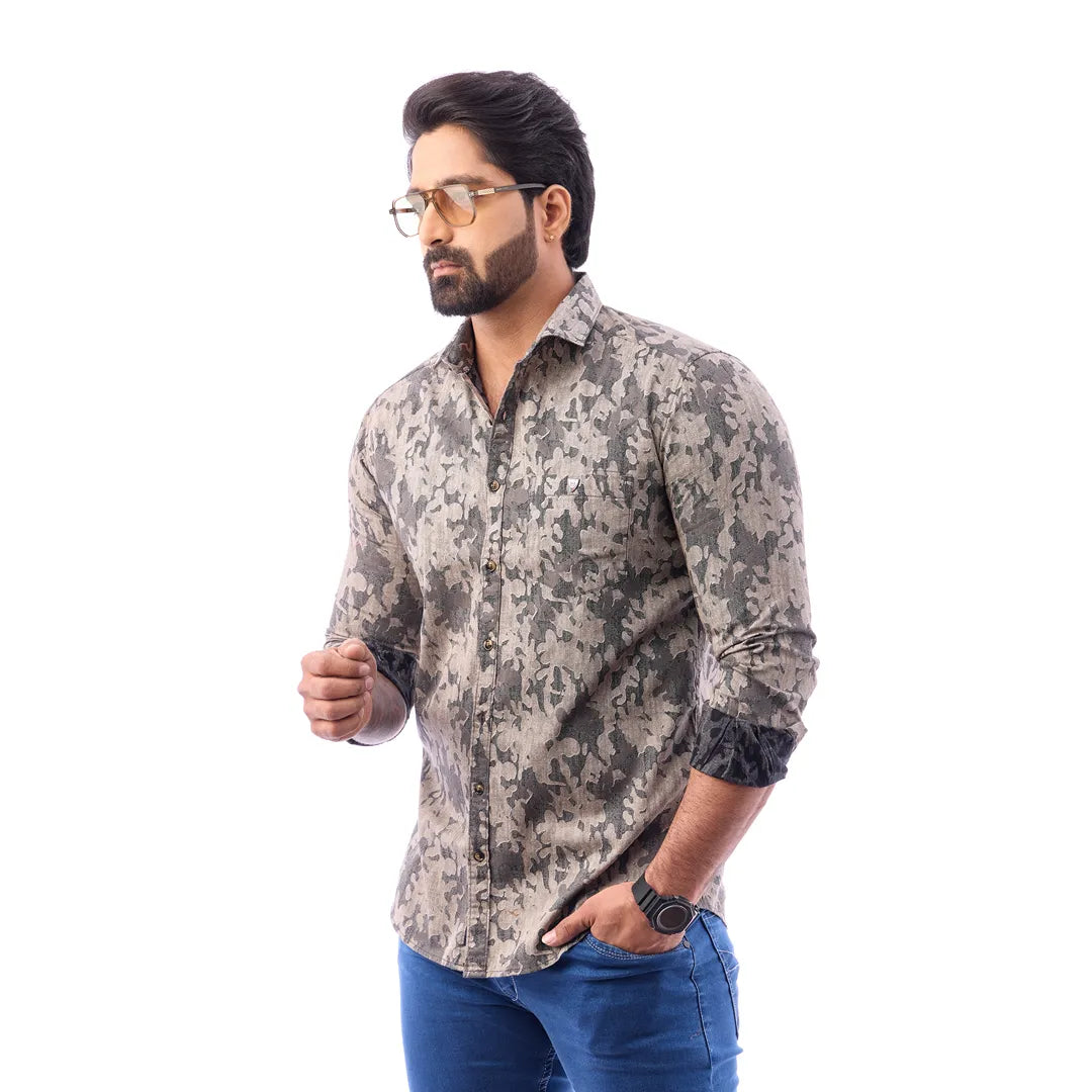 Grey Dobby Printed Shirt For Men - 7443