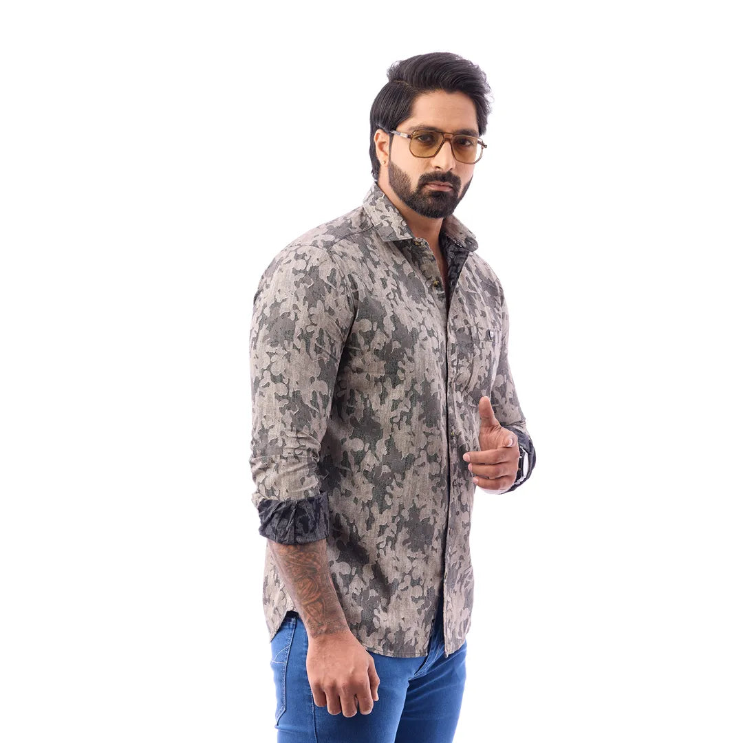 Grey Dobby Printed Shirt For Men - 7443