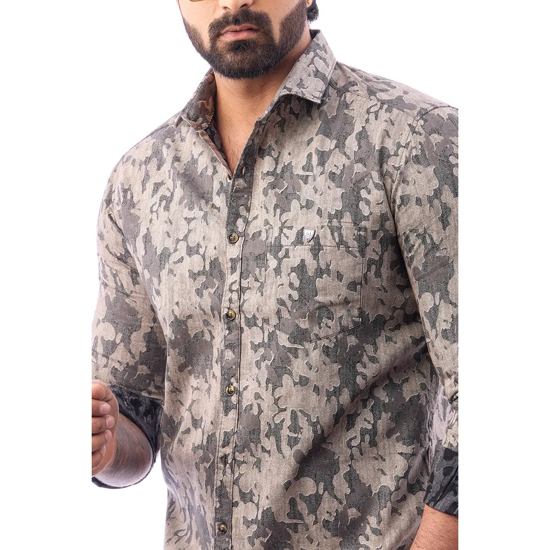 Grey Dobby Printed Shirt For Men - 7443