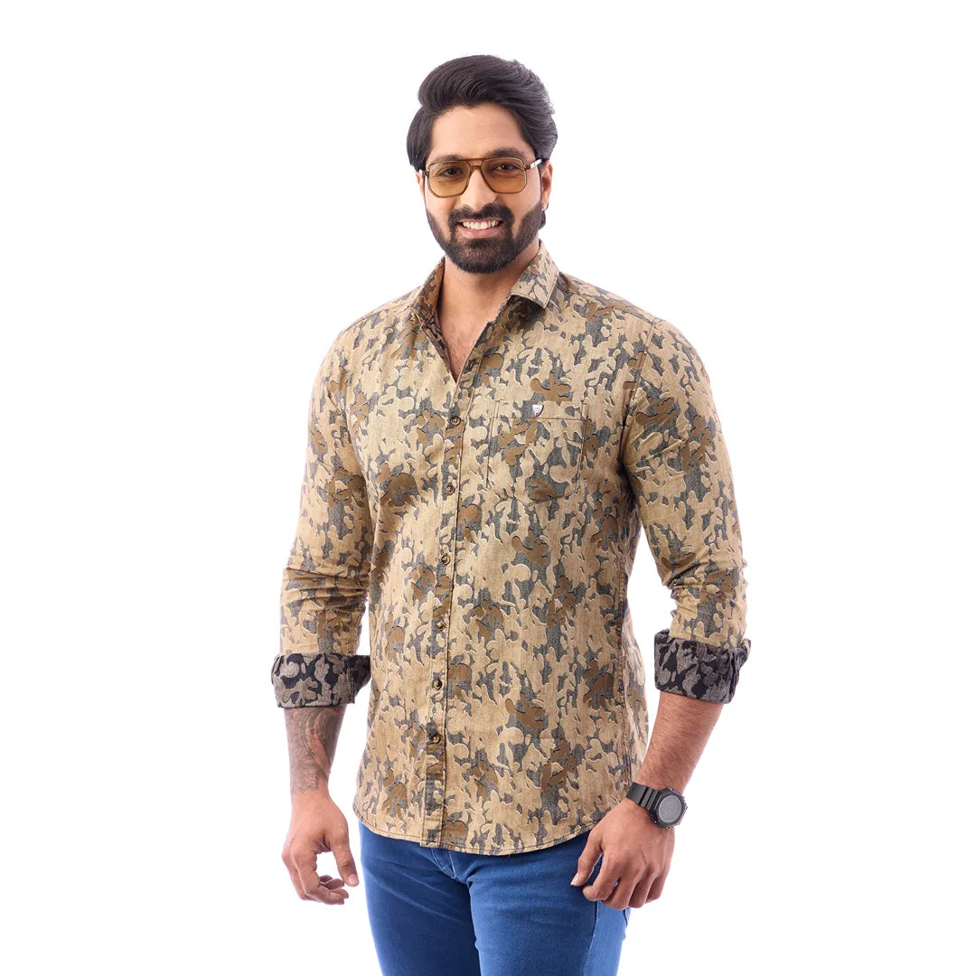 Grey Dobby Printed Shirt For Men - 7443