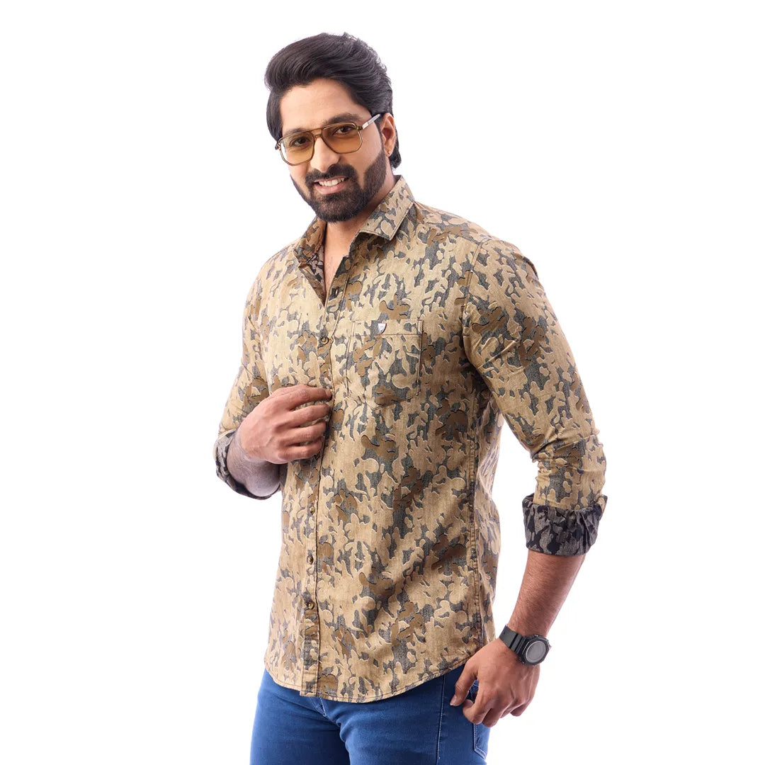 Grey Dobby Printed Shirt For Men - 7443