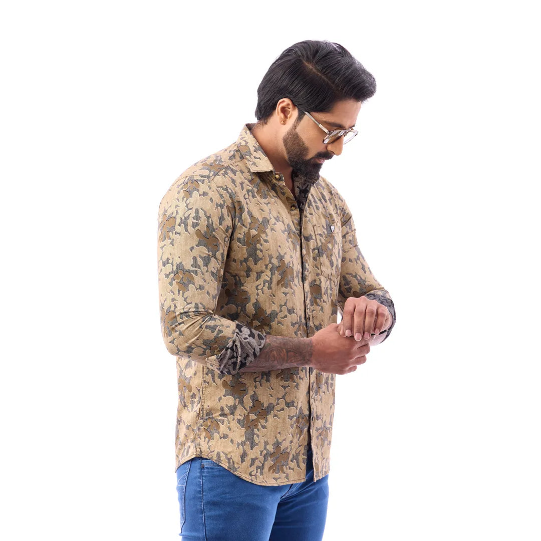 Grey Dobby Printed Shirt For Men - 7443