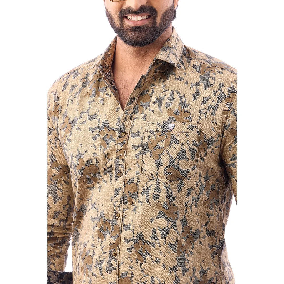 Grey Dobby Printed Shirt For Men - 7443