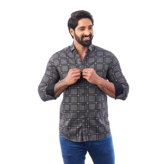 Grey Twill Printed Shirt For Men - 7453