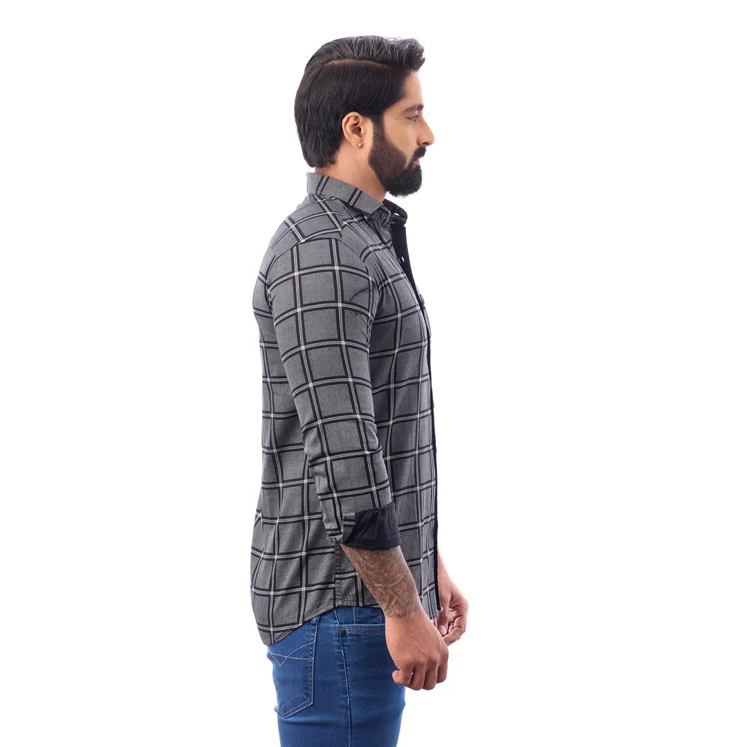 Grey Twill Printed Shirt For Men - 7453