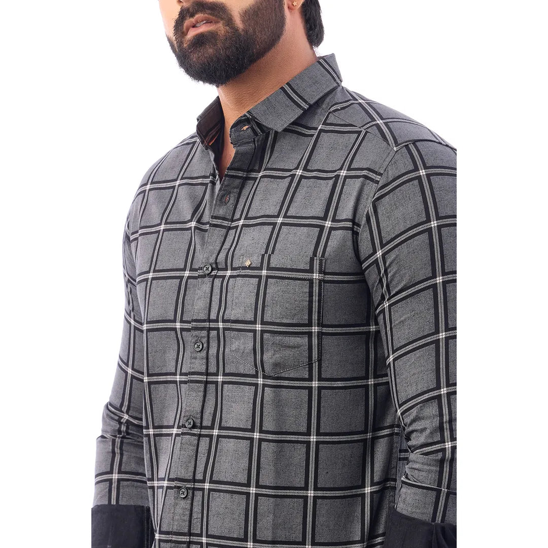 Grey Twill Printed Shirt For Men - 7453