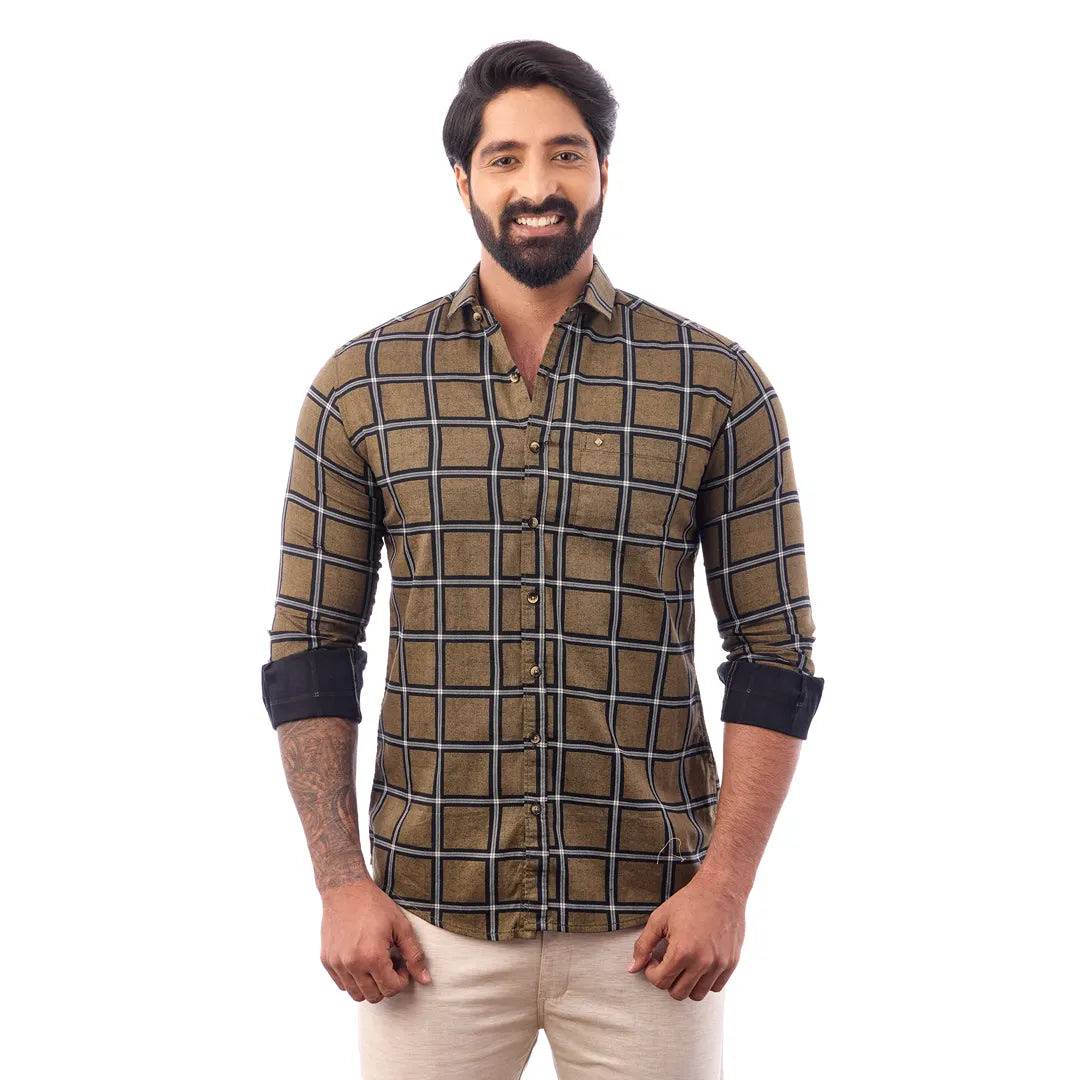 Grey Twill Printed Shirt For Men - 7453