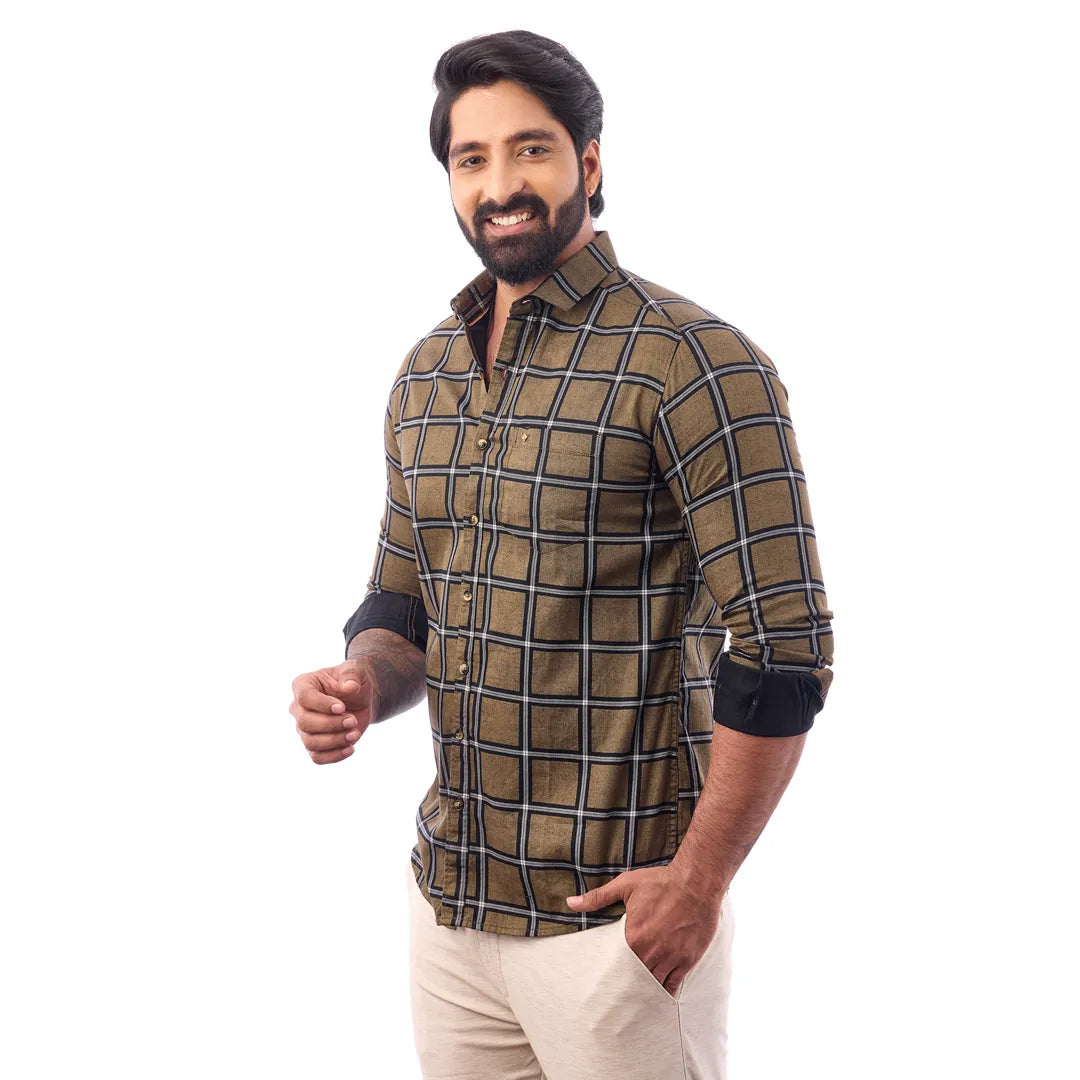 Grey Twill Printed Shirt For Men - 7453