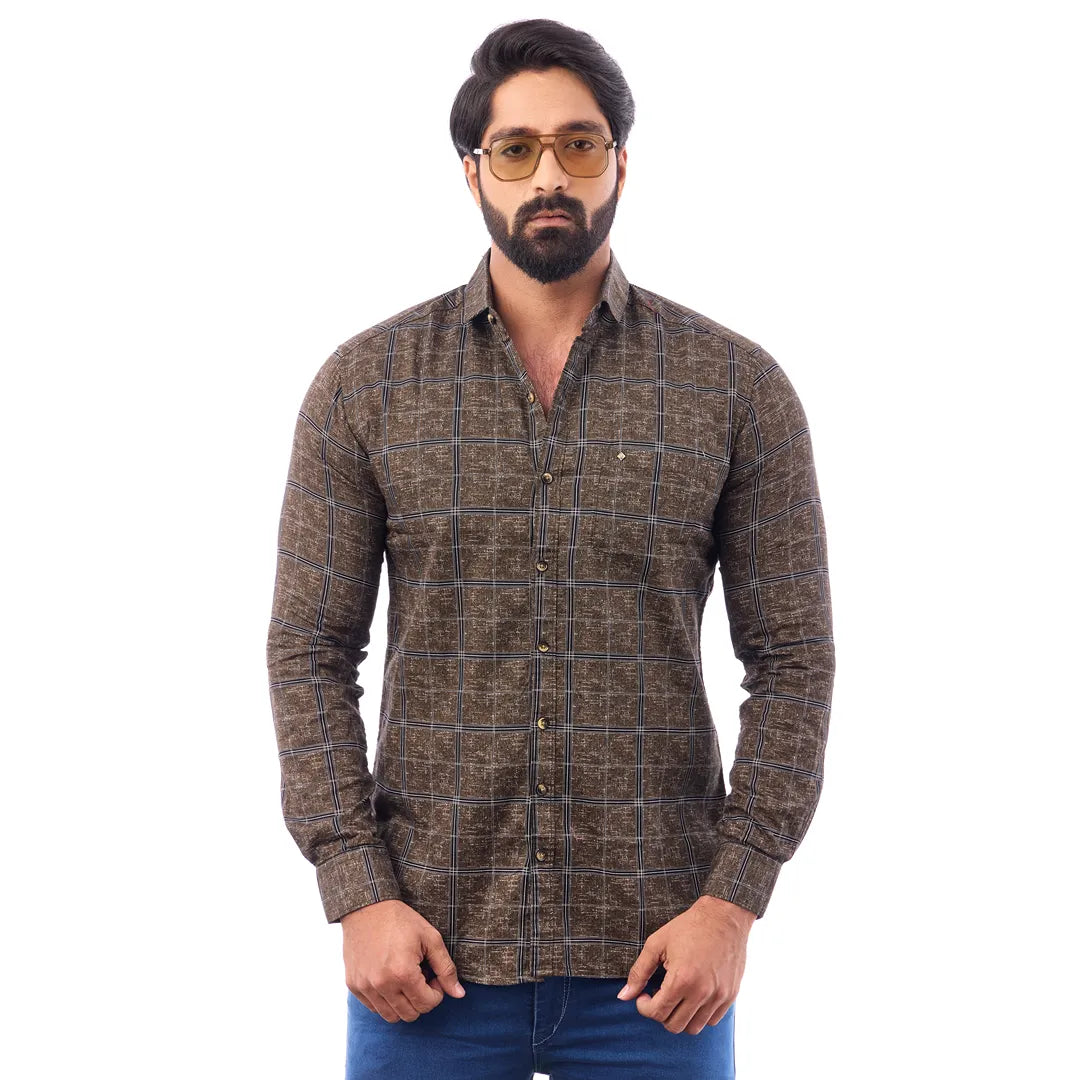 Khakki Twill Printed Shirt For Men - 7455