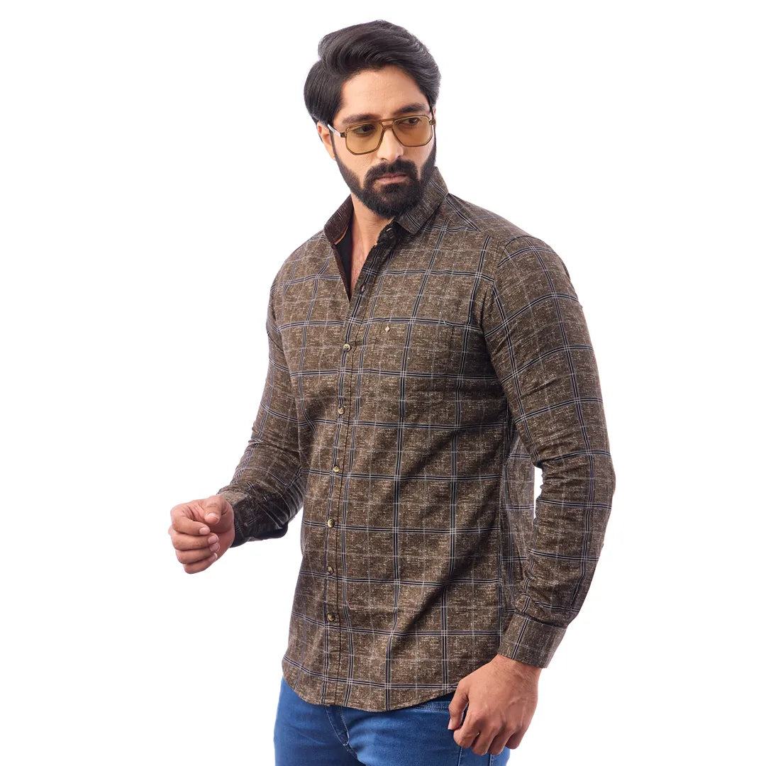 Khakki Twill Printed Shirt For Men - 7455