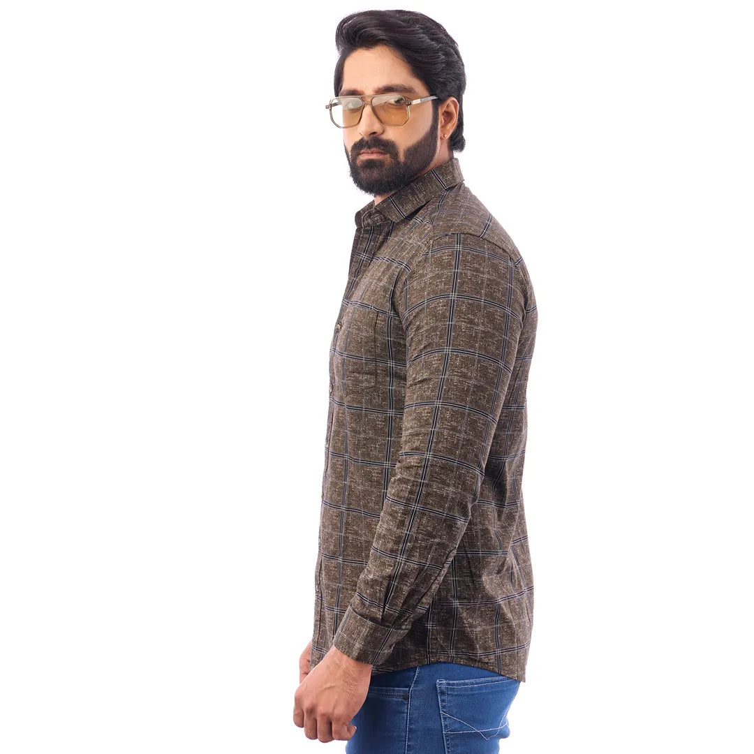 Khakki Twill Printed Shirt For Men - 7455