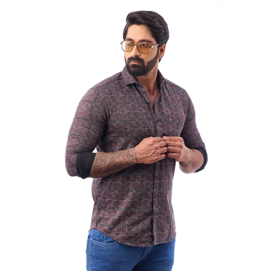 Khakki Twill Printed Shirt For Men - 7455