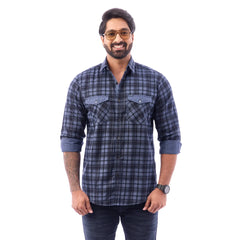 Men Blue Twill Checked Shirt - 7462