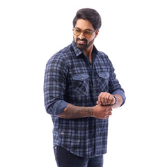 Men Blue Twill Checked Shirt - 7462