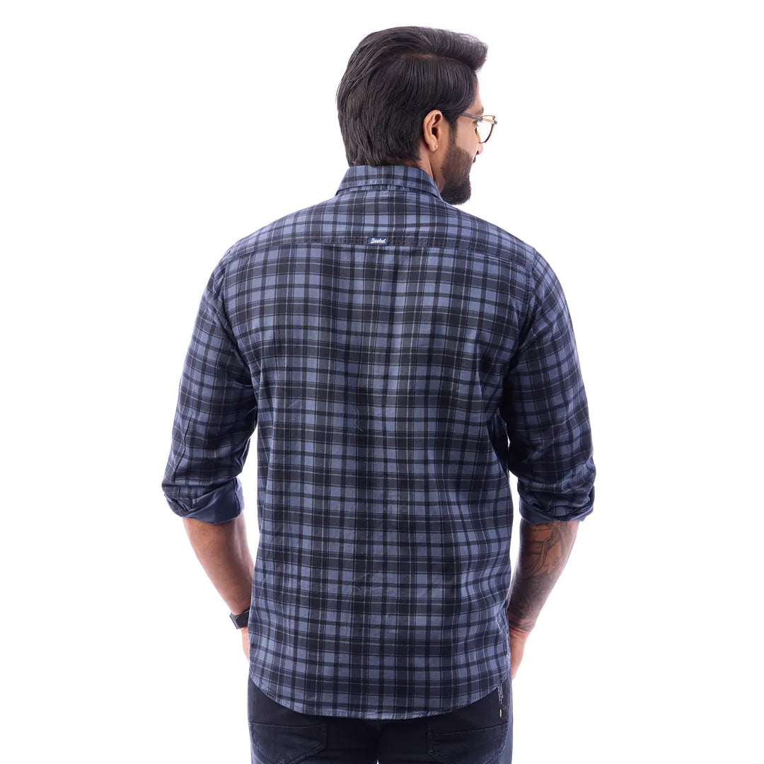 Men Blue Twill Checked Shirt - 7462