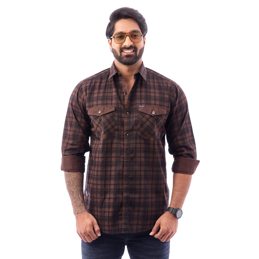 Men Blue Twill Checked Shirt - 7462