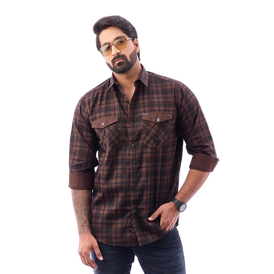 Men Blue Twill Checked Shirt - 7462