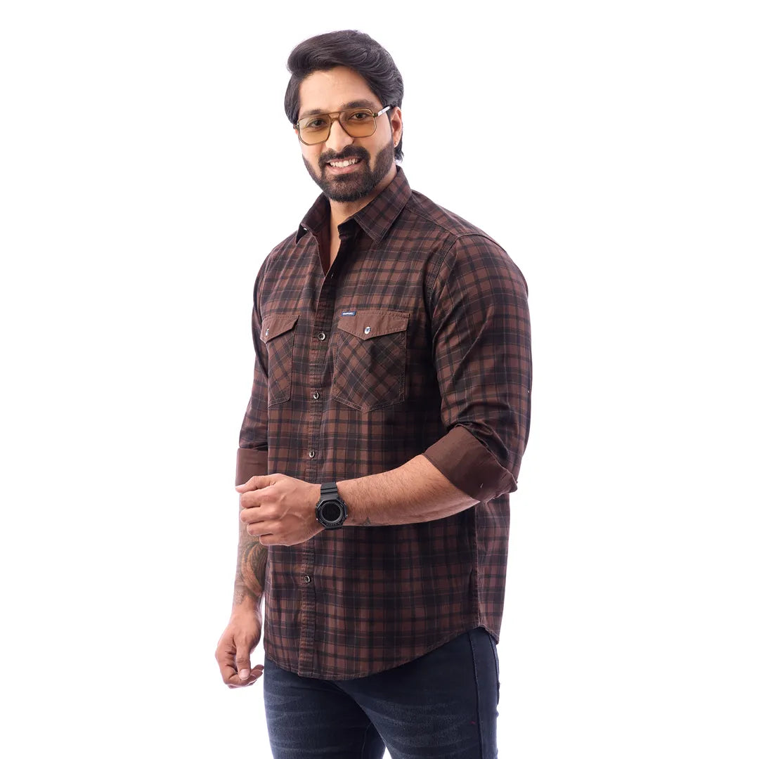 Men Blue Twill Checked Shirt - 7462