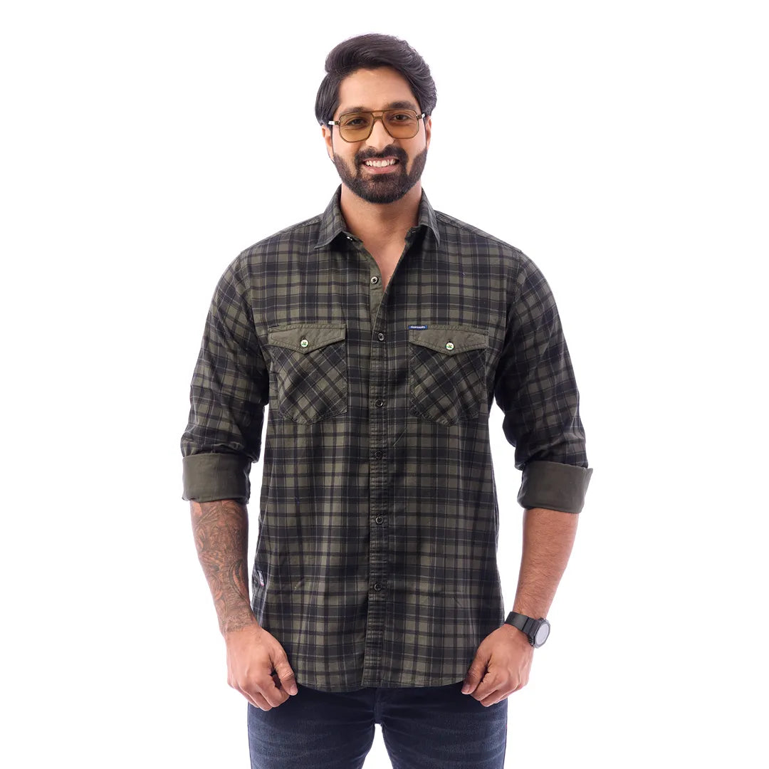 Men Blue Twill Checked Shirt - 7462