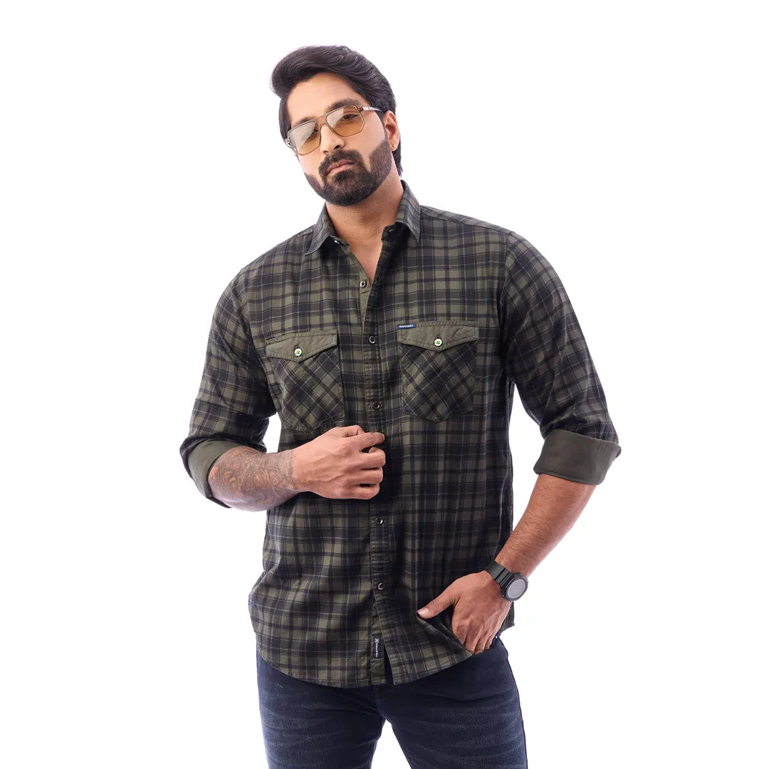 Men Blue Twill Checked Shirt - 7462