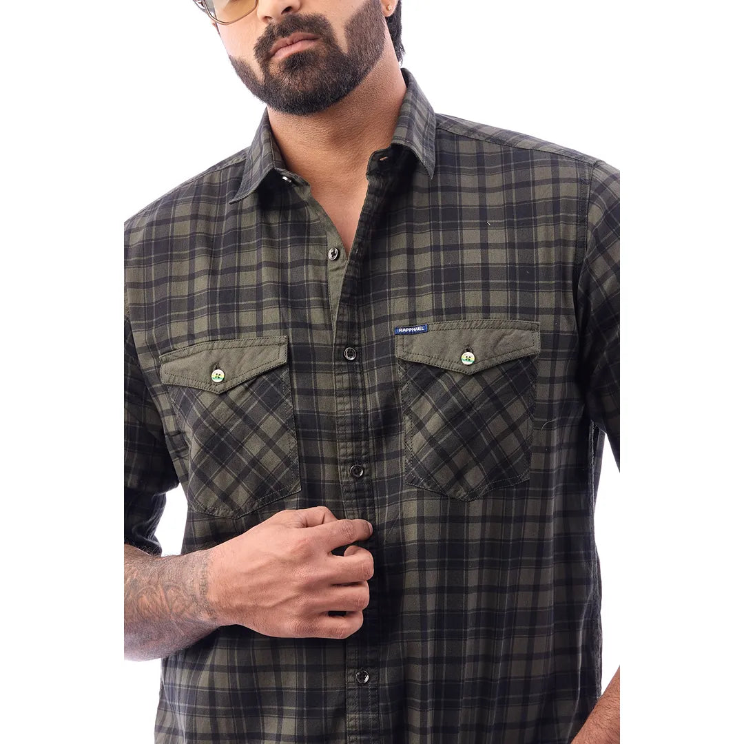 Men Blue Twill Checked Shirt - 7462