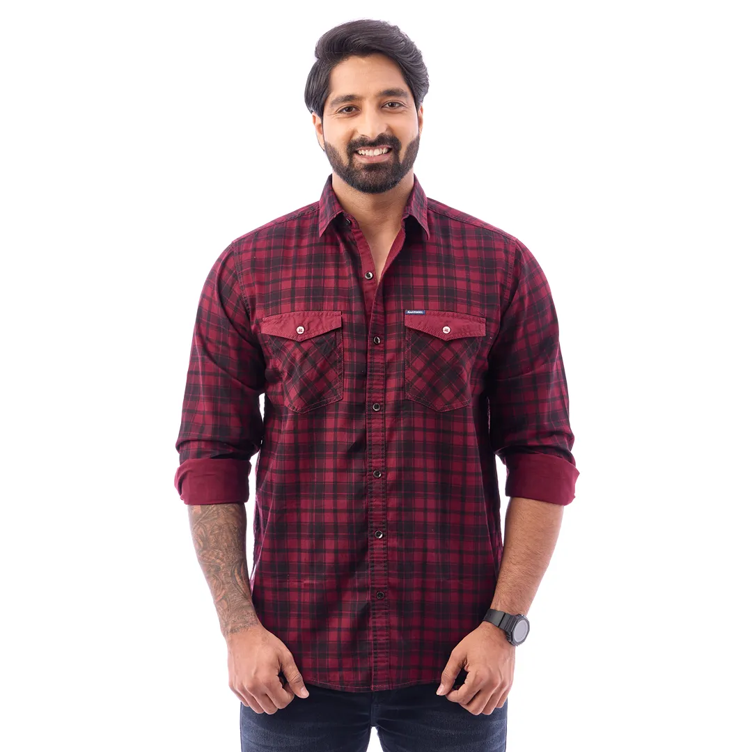 Men Blue Twill Checked Shirt - 7462