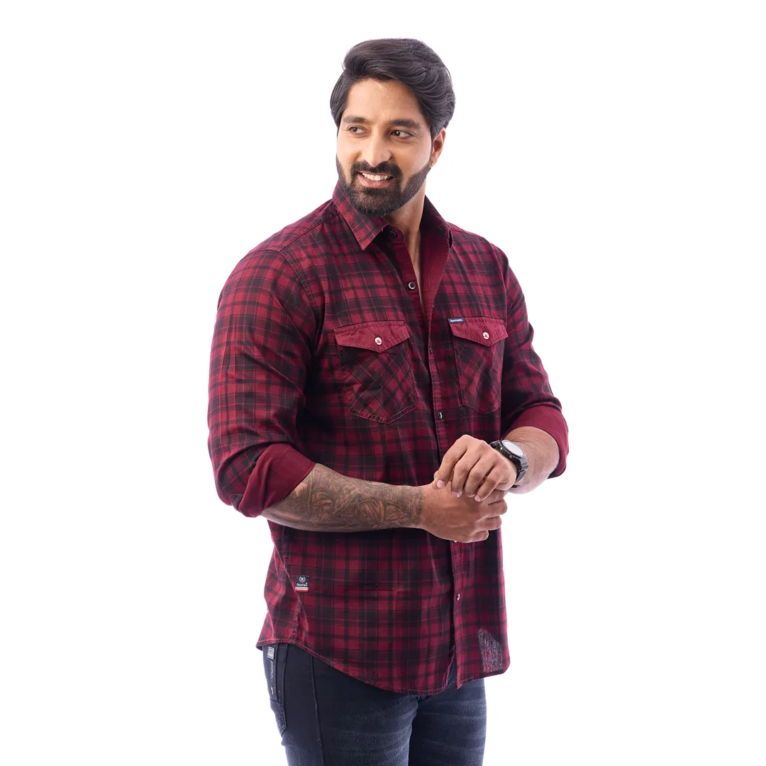 Men Blue Twill Checked Shirt - 7462