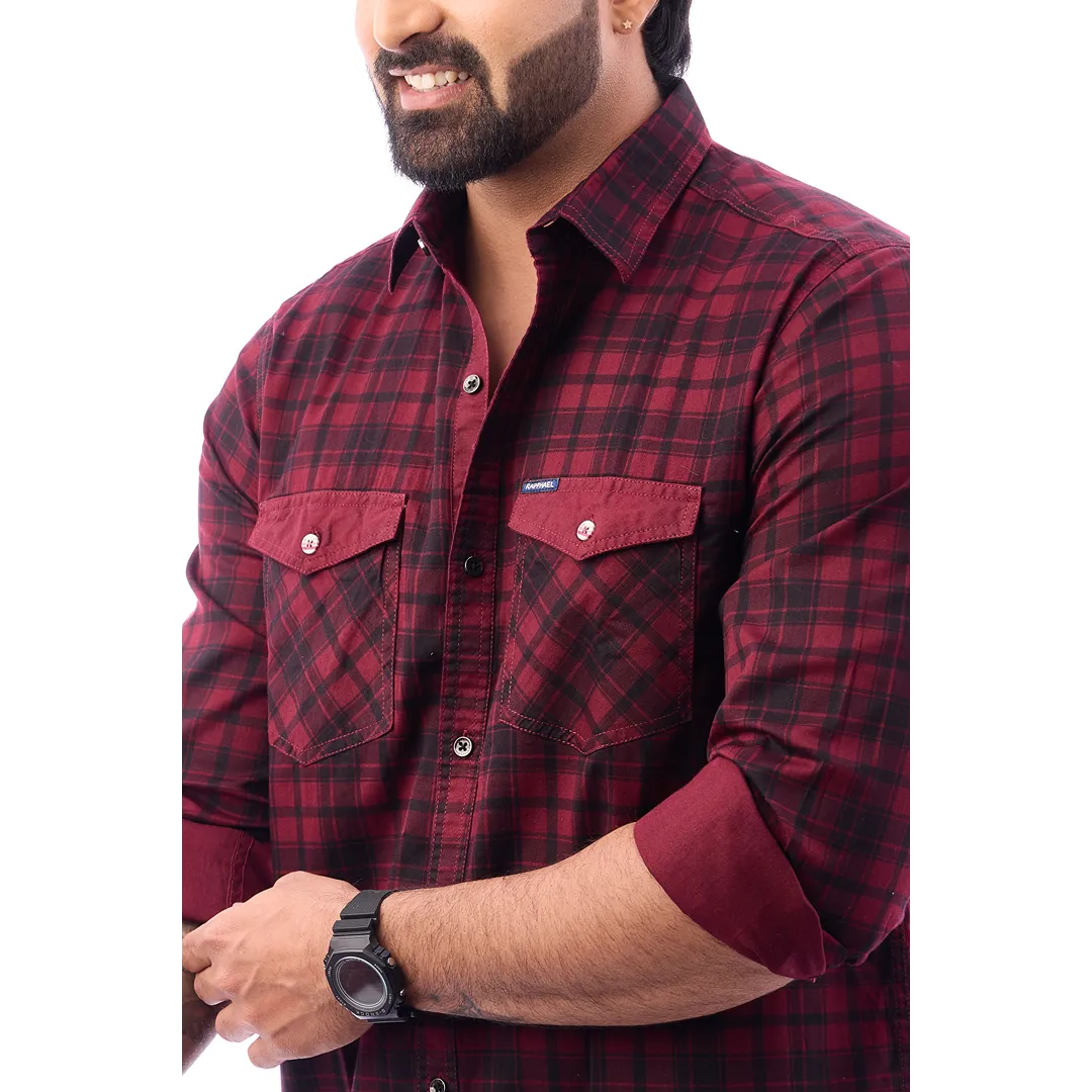 Men Blue Twill Checked Shirt - 7462