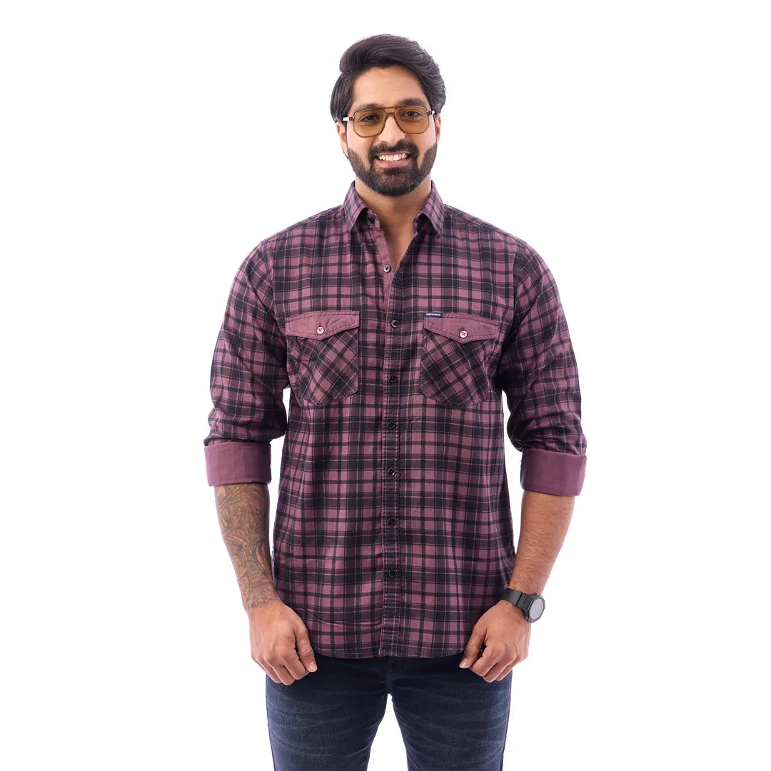 Men Blue Twill Checked Shirt - 7462